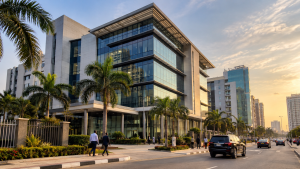 Modern Office District at Sunset