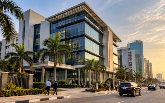 Modern Office District at Sunset